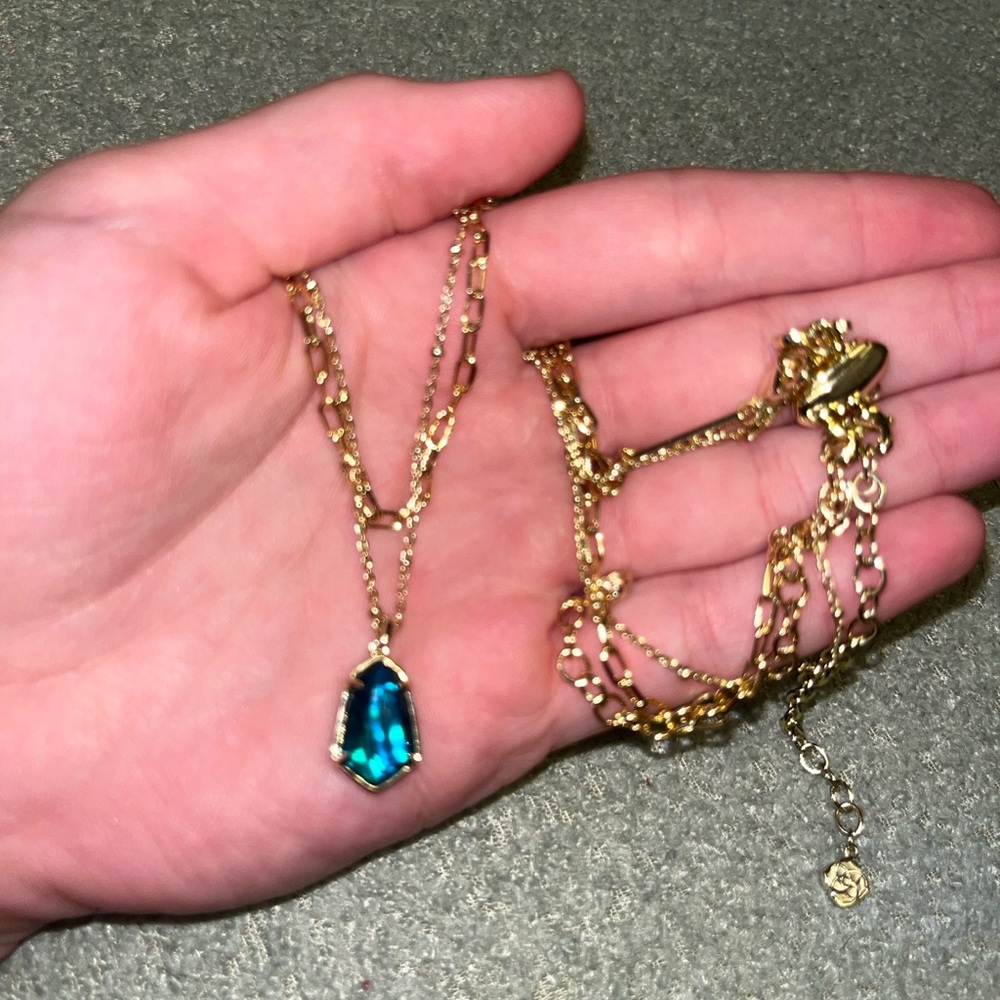 Kendra Scott Layered Gold Necklace with Teal Pendant